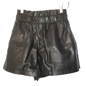 Black Faux Leather SCHHJ2PJ Paper Bag Waist Large Pockets Shorts Size Small